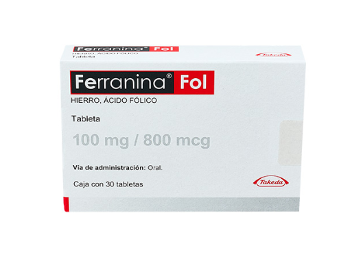 FERRANINA FOL 100 MG / 800 MCG 30 TABLETAS - Farmacias DMM